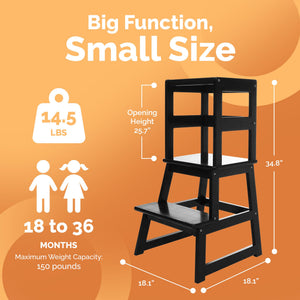SDADI Kids Kitchen Step Stool Holds up to 150 Pounds with Safety Rail, Black - TRAPSKI