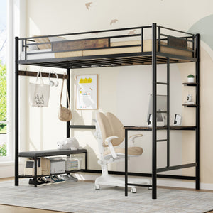 Twin Size Loft Bed Frame with Storage