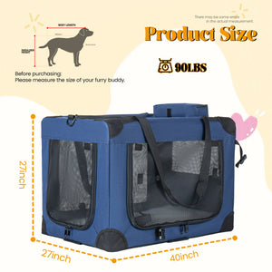 40'' Soft Dog Crates Kennel with 3 Doors and Fleece Mat