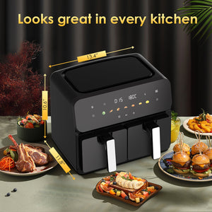 10QT Dual Air Fryer with 2 × 5QT Double Basket and SyncCook