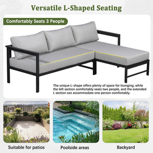 U_style Outdoor L-Shaped Sofa with Iron Frame and Ultra-Thick Cushions
