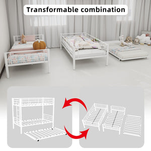 Bunk Bed For Kids, Convertible Frame With Ladders & Guardrail