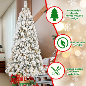 9FT Flocked Christmas Tree with 750 Warm LED Lights