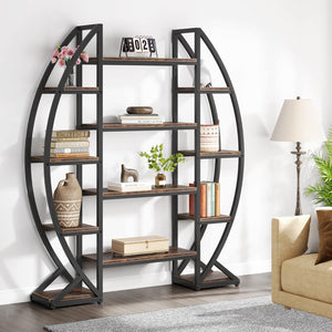 Triple Wide Oval Etagere Bookcase With Shelves For Living Room