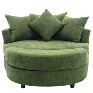 360° Swivel Accent Barrel Chair With Storage Ottoman & 4 Pillows, Modern Leisure Chair Round Accent For Living Room