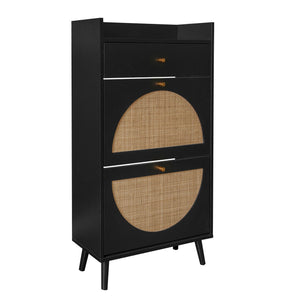 Allen - Rattan 2 Door 1 Drawer Cabinet Shoe Rack For Entrance