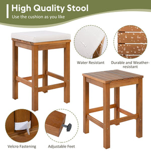 5 Piece Outdoor Bar Set with Acacia Wood Table & Cushioned Stools