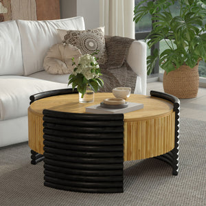 Modern Colorblocked Striped Coffee Table With Flip Top Storage