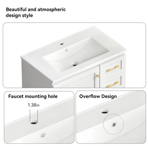 30" White Bathroom Vanity with Abundant Storage
