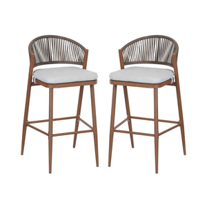 Outdoor Bar Height Metal Frame Counter Stools with Scallop-Shaped Backrest & Water-Resistant Cushions