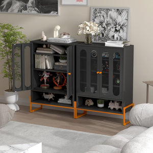 Modern Metal Shoe Cabinet With DoublebSided Doors And Adjustable Partitions
