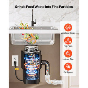 Food Waste Garbage Disposal with 3/4HP Motor and Continuous Feed