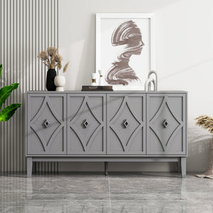 Vintage Storage Cabinet with Hand-Carved Geometric Doors