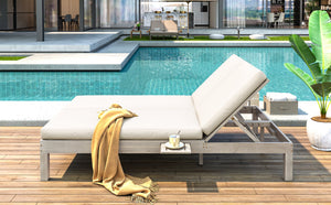 TREXM 5-Position Adjustable Backrest Double Chaise Lounge Outdoor
