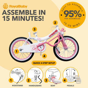 RoyalBaby Princess Girl Kid Outdoor Bicycle 18" with Kickstand, Jenny/White Pink