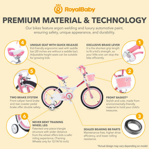 RoyalBaby Princess Girl Bike 16" w/Training Wheels & Kickstand, Jenny/White Pink