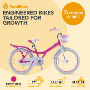 RoyalBaby Princess Girl Kids Outdoor Bicycle 20" with Kickstand, Bunny/Fuchsia - TRAPSKI