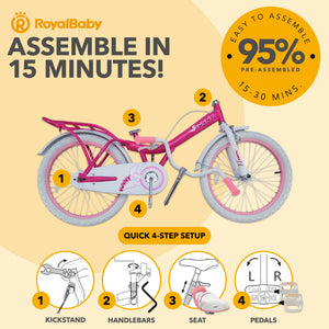 RoyalBaby Princess Girl Kids Outdoor Bicycle 20" with Kickstand, Bunny/Fuchsia - TRAPSKI