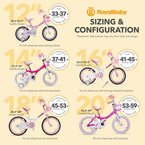 RoyalBaby Princess Girl Kids Bicycle 12" with Training Wheels, Jenny/Light Pink