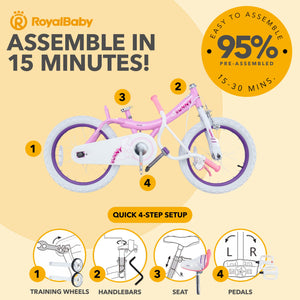 RoyalBaby Princess Girl Kids Bike 14 Inch w/ Training Wheels, Bunny/Pink Purple