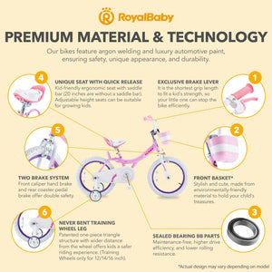 RoyalBaby Princess Girl Kids Bike 14 Inch w/ Training Wheels, Bunny/Pink Purple