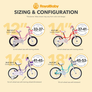 RoyalBaby Princess Girl Kids Bicycle 12" with Training Wheels, Swan/Classic Pink