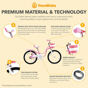 RoyalBaby Princess Girl Kids Outdoor Bicycle 18 Inch with Kickstand, Swan/Pink