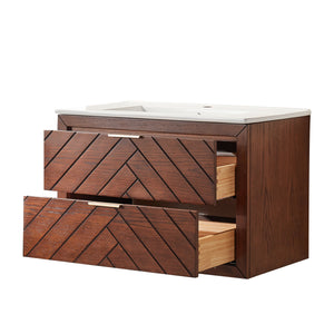 30" Pre-Assembled Wall Mounted & Floating Single Vanity Cabinet with 1-Hole Ceramic Top