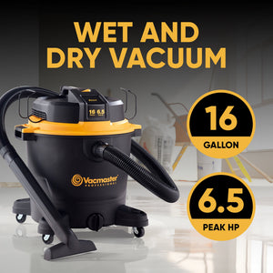 Vacmaster 16 Gallon 6.5 HP 150 CFM Plastic Wet Dry Vacuum and Blower, Black