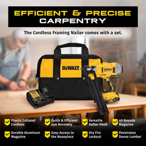 DeWalt 20V MAX Collated Cordless Framing Nailer Tool Kit with Adjustable Hook