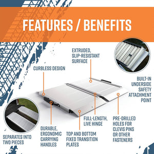 EZ-ACCESS TRAVERSE 2 Foot Singlefold Edgeless Portable Loading Ramp, Silver