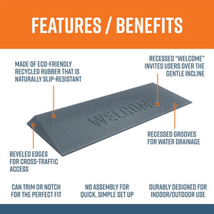 EZ-ACCESS TRANSITIONS 1.5" Rectangular Rubber Angled Welcome Entry Mat, Gray