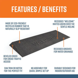 EZ-ACCESS TRANSITIONS 1.5" Rectangular Rubber Angled Welcome Entry Mat, Black