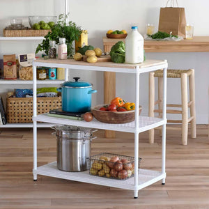 Design Ideas MeshWorks Metal Storage Wood Top Workbench Shelving Unit, White