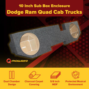 QPower Dual 10" Sub Box for Dodge Ram Crew Cab & Quad Cab 02-18, Classic 19-22