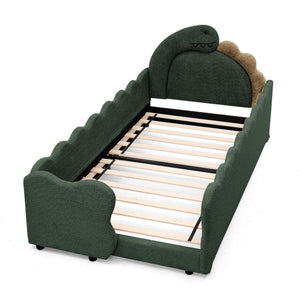 Cute Dinosaur Shaped Bed With Safety Guardrail, Toddler Frame