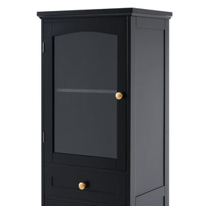 Tall Bathroom Storage Cabinet With Glass Doors, Free-Standing, Two Drawers, And Adjustable Shelves, Board, Painted Perfect For Displaying Your Favorite Items