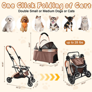 Pet Stroller for Dogs and Cats, 2-in-1 Detachable Foldable With Sun Canopy