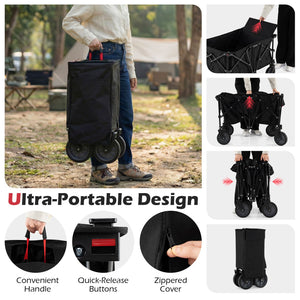 38 Inch 400 LBS Heavy-Duty Collapsible Wagon Cart with Adjustable Handle for Camping Garden-Black
