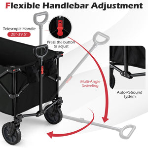 38 Inch 400 LBS Heavy-Duty Collapsible Wagon Cart with Adjustable Handle for Camping Garden-Black