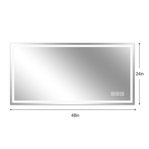 LED Bathroom Vanity Wall Mirror With Straight Edge Design, Frosted Glass Finish, Anti Fog, Dimmable 3 Color Lighting - Silver