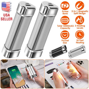 2 Packs 10000mAh Split-Magnetic Handwarmers 2 in 1 Portable Electric Pocket Heater Power Bank Portable Charger with 3 Heating Levels  for Camping Hunt