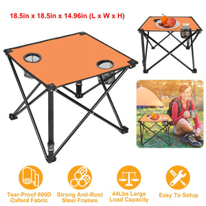 2Pcs Foldable Camping Table Portable Picnic Table Lightweight Travel Desk with 2 Cup Holders/Table Carrying Bag