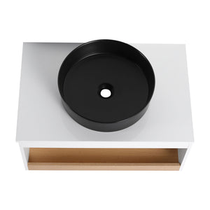 Floating Bathroom Vanity With Glossy Round Vessel Sink