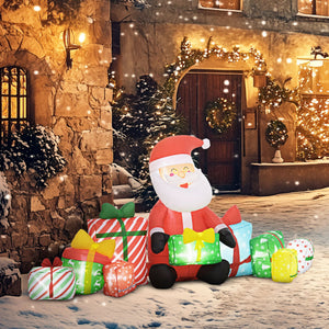 Inflatable Santa Claus with Gift Boxes and LED Lights - Red/White
