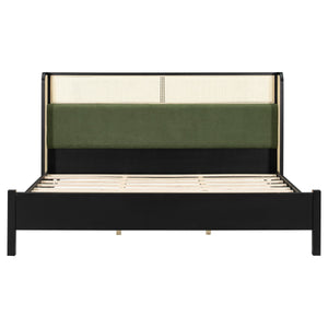 King Size Bed Frame with Black Frame and Green Upholstered Headboard