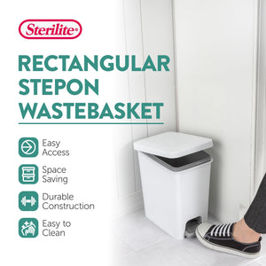 Sterilite 2.7 Gallon Rectangular Step On Trash Bin Wastebasket, White (4 Pack)