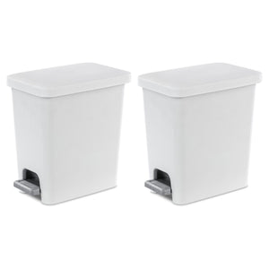 Sterilite 2.7 Gallon Rectangular Step On Trash Bin Wastebasket, White (2 Pack) - TRAPSKI