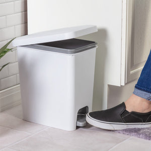 Sterilite 2.7 Gallon Rectangular Step On Trash Bin Wastebasket, White (6 Pack)