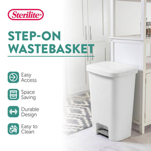 Sterilite 11.9 Gal Rectangle Step On Trash Kitchen Wastebasket, White (4 Pack)